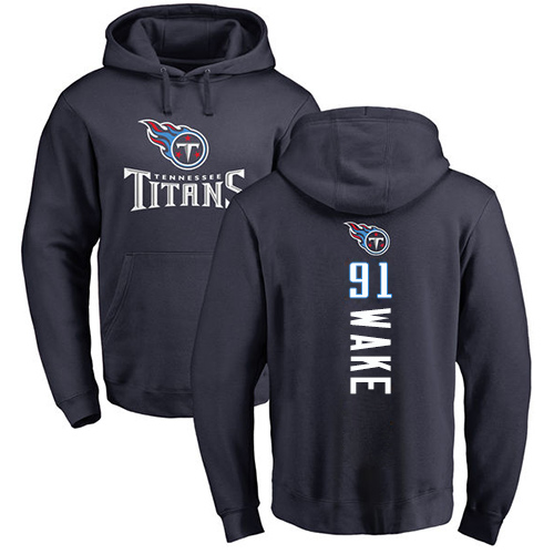 Tennessee Titans Men Navy Blue Cameron Wake Backer NFL Football #91 Pullover Hoodie Sweatshirts